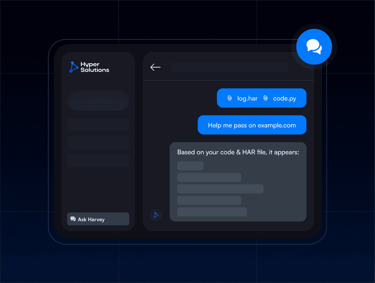 Hyper Solutions feature Harvey, showing a sample conversation