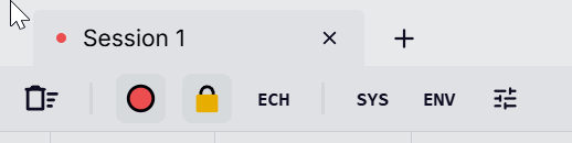 The powhttp session toolbar: record button, TLS-decryption lock, and the SYS system-proxy button.